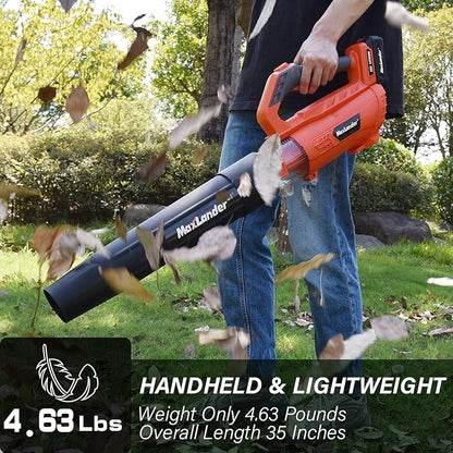 MAXLANDER Leaf Blower Cordless - 20V Electric Cordless Leaf Blower with 2 Batteries and Charger, 2.0Ah Battery Powered Leaf Blowers with 2 Speed Mode for Lawn Care, Blowing Leaves