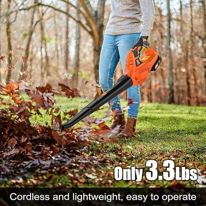 Leaf Blower Cordless,21V Handheld Electric Leaf Blower with 2.0Ah Battery and Charger, 2 Speed Mode, Lightweight Battery Powered Leaf Blower for Lawn Care, Patio, Yard, Sidewalk
