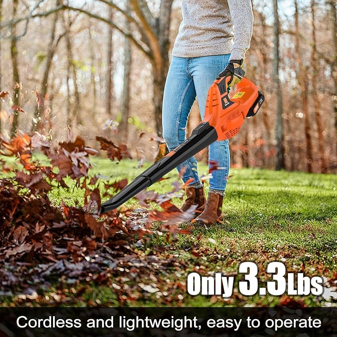 Cordless Leaf Blower,21V Handheld Electric Leaf Blower with 2 x 2.0Ah Battery & Charger, Lightweight Battery Powered Leaf Blower for Lawn Care, Patio, Yard, Sidewalk,Snow Blowing