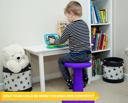 Studico ActiveChairs Kids Wobble Chair, Flexible Elementary Classroom Seating, Improves Focus, Posture and Helps ADHD/ADD, Sensory Desk Chairs, Pre-Teen 17.75" Active Fidget Chairs, Ages 7-12, Purple