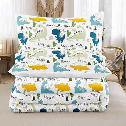 NINENINE Dinosaur Bedding Set for Kids,Queen Size Dinosaur Comforter Sets for kids boys,Blue Bedding Sets Cute Bed Set with 1 Comforter 2 Pillowcases