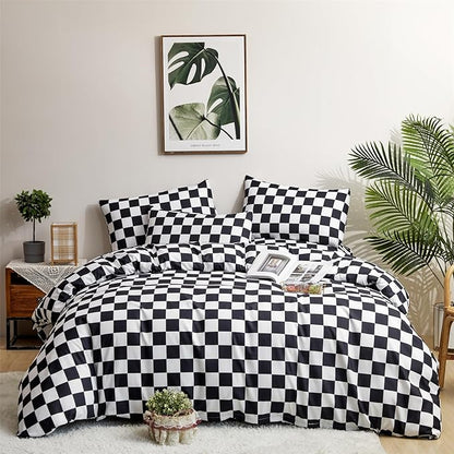 Wellboo Black White Plaid Comforter Sets Full Women Men Black and White Checkerboard Grid Bedding Comforters Cotton Boys Girls Modern Black Checkered Geometric Quilts Luxury Abstract White Bedding