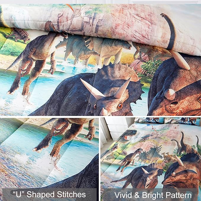 WINLIFE Dinosaur Bedding Full Comforter Set - Super Soft & Fun Jurassic Dino Pattern Bedding Comforter Set All Seasons for Boys Teens - Easy Wash Bed Set, 3D Dinosaur Print
