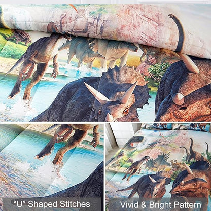 WINLIFE Dinosaur Bedding Full Comforter Set - Super Soft & Fun Jurassic Dino Pattern Bedding Comforter Set All Seasons for Boys Teens - Easy Wash Bed Set, 3D Dinosaur Print