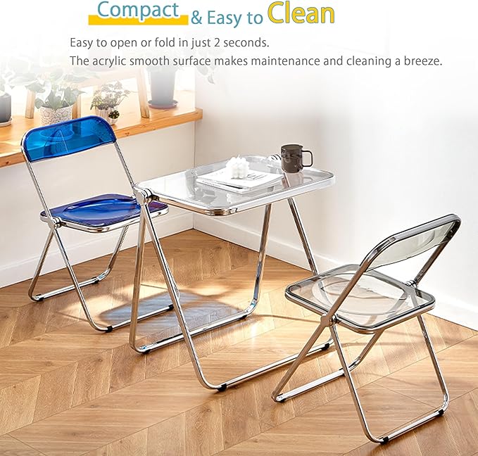 KAIHAOWIN Small Folding Table- Acrylic Morden TV Tray for Snack Dinner on Couch, Tiny Foldable Desk Writing Desk for Home Office for Small Spaces No Assembly Required