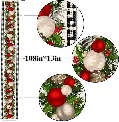 Nepnuser Black and White Gingham Christmas Table Runner 108 Inches Long Buffalo Check Plaid Xmas Decoration Holiday Home Kitchen Decor