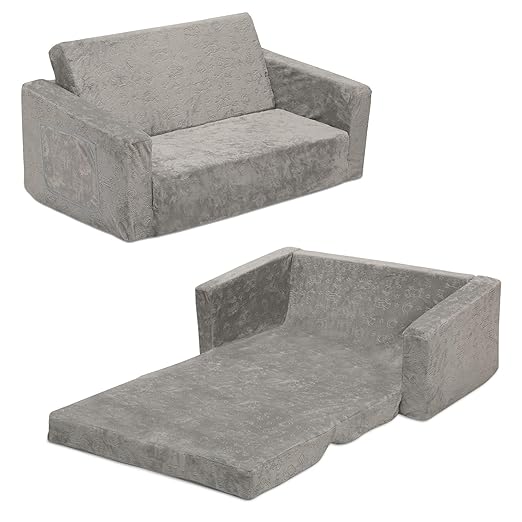 Delta Children MySize 9 Bin Plastic Toy Organizer - Greenguard Gold Certified, Grey & Serta Perfect Extra Wide Convertible Sofa to Lounger, Comfy 2-in-1 Flip Open Couch/Sleeper for Kids, Grey