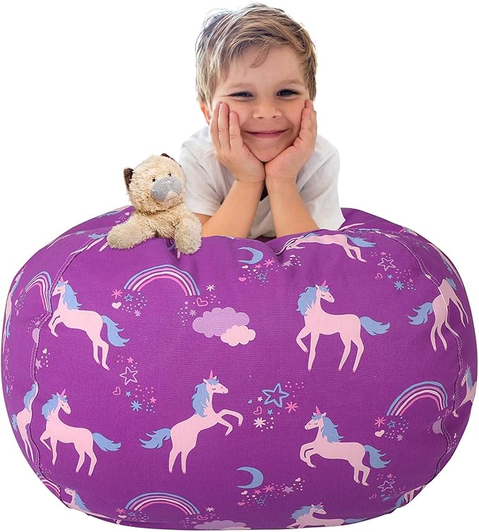 Aubliss Stuffed Animal Bean Bag Storage Chair (Purple Unicorn, Medium (32''))