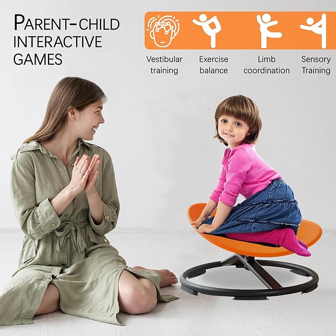 Kids Swivel Chair, Sensory Spin Chair for Autism Kids, Body Coordination Training Chair,Metal Base Non Slip Safer (Green)