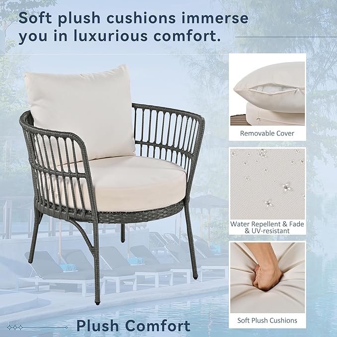 Furniture 4-Piece Outdoor Patio Conversation Seating for 5 Person and Coffee Table, Rattan Chair Wicker Sofa Bistro Sets for Porch, Backyard and Garden, Grey
