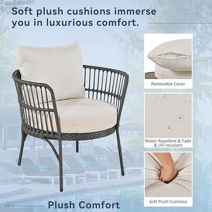 Furniture 4-Piece Outdoor Patio Conversation Seating for 5 Person and Coffee Table, Rattan Chair Wicker Sofa Bistro Sets for Porch, Backyard and Garden, Grey