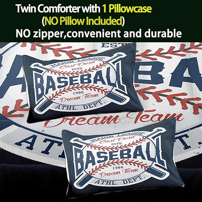 Bodhi Sports Comforter for Boys,Baseball Comforter Set Twin,Boys Comforter Set Twin Size,Baseball Bedding Set for Kids,Teen Comforter Bedding Set Twin with Pillowcases