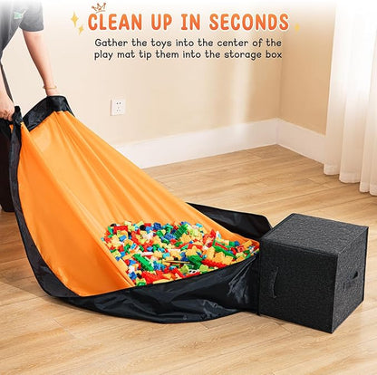 Toy Storage Organizer and Play Mat 13"x13"x13 Basket for Building Bricks Collapsible Storage Box for Kids Nonwoven Fabric Organizer Cube Bin