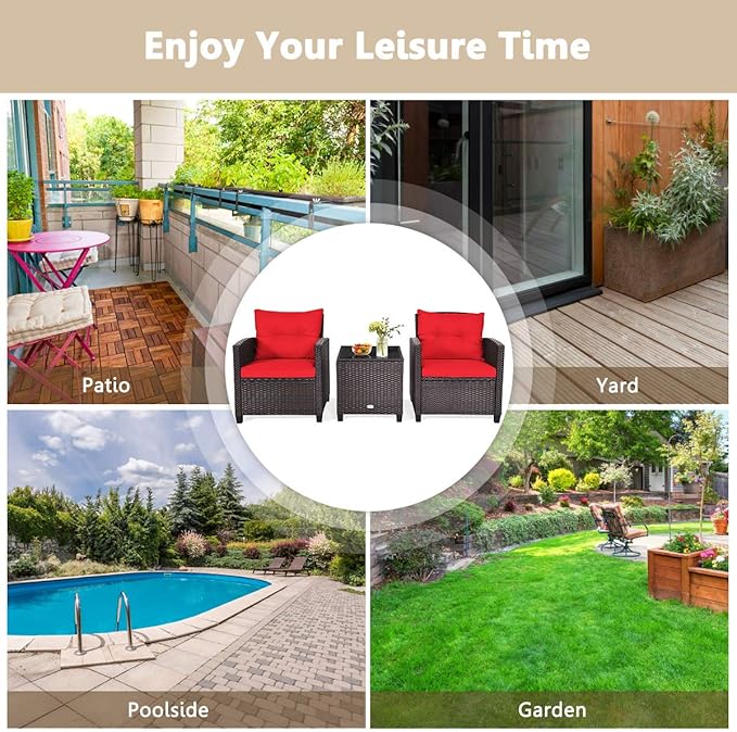3 PCS Patio Furniture Set, OneSize, Red
