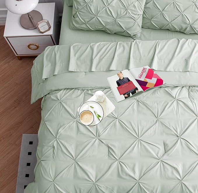 LANE LINEN Bed in a Bag Set for Split King Mattress, Soft 8 Piece Split King Bedding Set with 1 King Comforter, 1 King Size Flat Sheet, 2 Twin XL Fitted Sheets, 2 Pillowcases & 2 Shams - Mineral