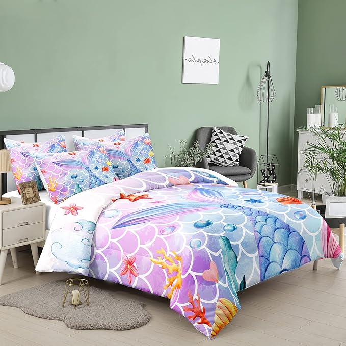 NINENINE Mermaid Comforter Sets,Twin Bedding Sets for Girls,Kids Comforter Sets for Girls,Girls Twin Bedding Princess Comforter Sets with 1 Comforter 1Pillowcase