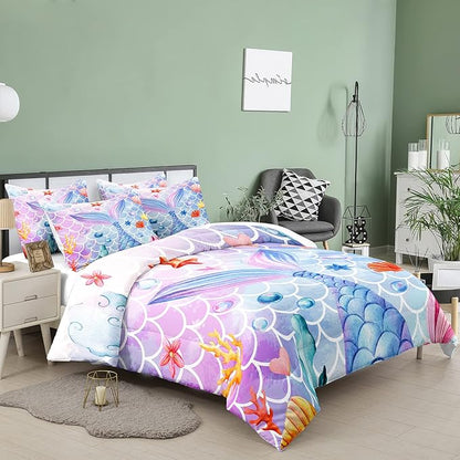 NINENINE Mermaid Bedding 5PCS Twin Size Glitter Comforter Set Princess Toddler Bedding Sets for Girls (1Comforter, 1Flat Sheet, 1Fitted Sheet, 2Pillowcases)…