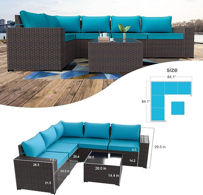 Kullavik 6PCS Outdoor Patio Furniture Set PE Wicker Rattan Sectional Sofa Patio Conversation Sets,Blue