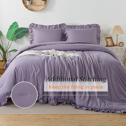 Andency Grayish Purple Ruffle Comforter Set Twin, 2 Pieces Kids Comforter Set Twin(66x90Inch), Lightweight Soft Shabby Chic Bedding Comforter Sets All Season Bed Set for bedrooms