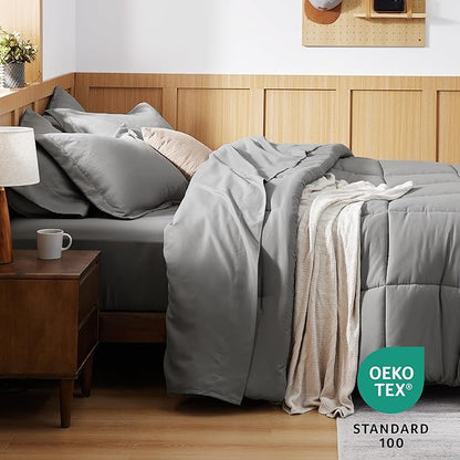 Bedsure Full Size Comforter Set - 7 Pieces Solid Full Bed in a Bag, Full Bed Set Grey with Quilted Warm Fluffy Comforters, Sheets, Pillowcases & Shams