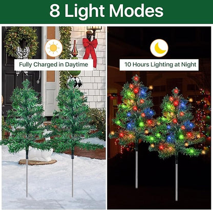 Outdoor Christmas Decorations 6-Pack Solar Christmas Tree with 8 Lighting Modes 120 Multi-Color Lights for House Outside Pathway Yard Garden Walkway Lawn Patio Front Porch Door