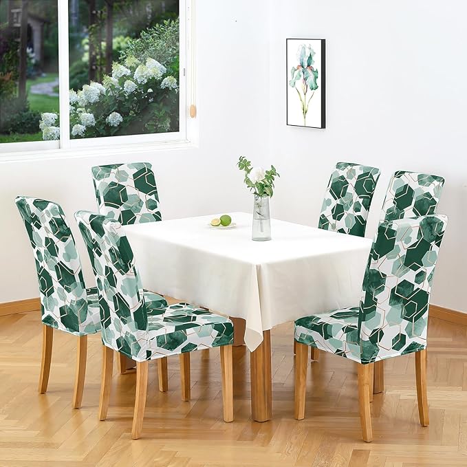 Gibelle Dining Room Chair Covers Set of 6, Soft Stretch Kitchen Chair Covers Slipcover Protector, Removable Washable Geometric Parson Chair Covers 6 Pack, Hunter Green
