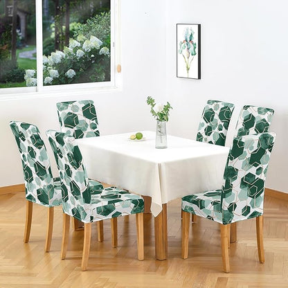 Gibelle Dining Room Chair Covers Set of 6, Soft Stretch Kitchen Chair Covers Slipcover Protector, Removable Washable Geometric Parson Chair Covers 6 Pack, Hunter Green