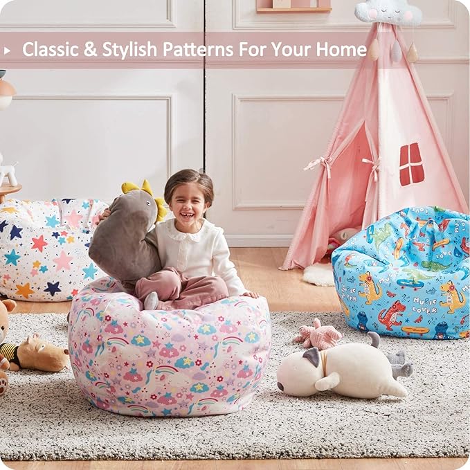 Nobildonna Stuffed Animal Storage Bean Bag Chair Cover Only for Kids Girls Toddler, Large Beanbag Chair without Filling for Organizing Children Soft Plush Toys