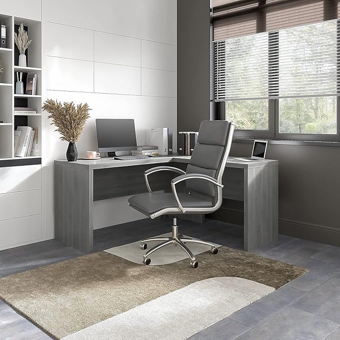 Bush Business Furniture Echo L Shape Desk with Wire Management | Corner Computer Table with Quick-to-Assemble Hardware | Home Office Credenza, 60W, Modern Gray
