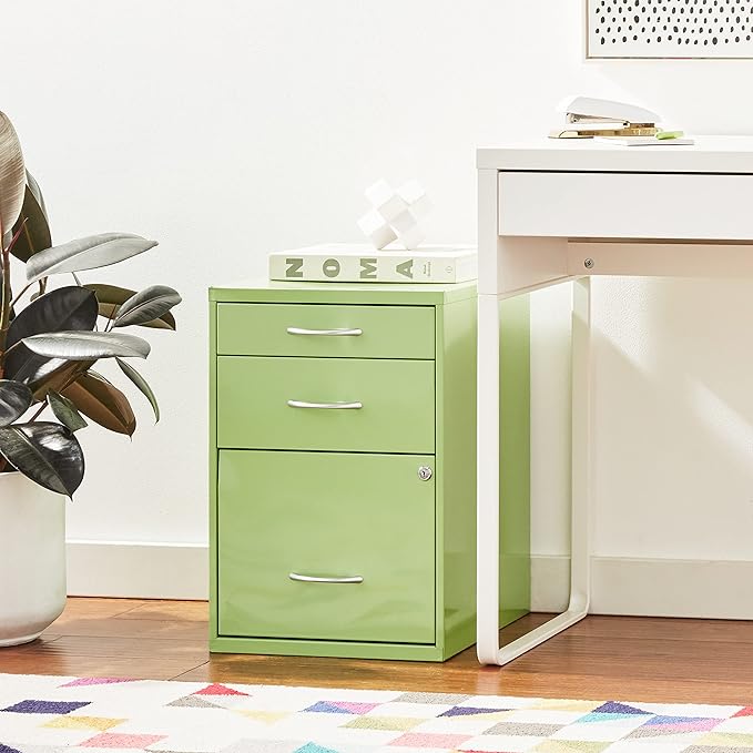 OSP Home Furnishings HPB Heavy Duty 3-Drawer Metal File Cabinet for Standard Files and Office Supplies, Green Finish