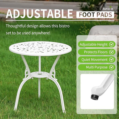 Bistro Table and Chairs Set of 2, Patio Furniture Bistro Set, Cast Aluminum Bistro Set 3 Piece Outdoor with Umbrella Hole for Balcony