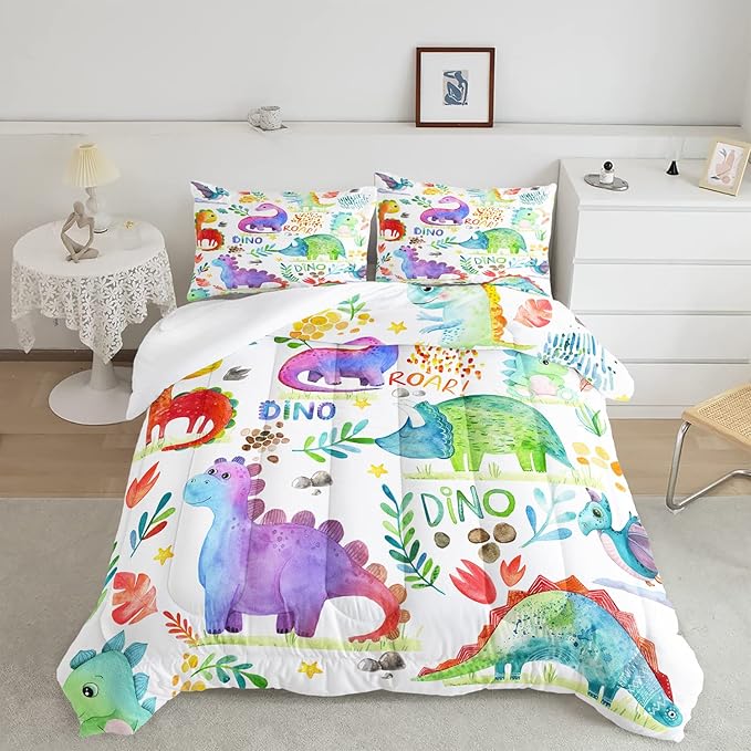 CVHOUSE Dinosaur Bedding Set,Dinosaur Comforter,Dinosaur Comforter Set Full,Microfiber Quilt Set with 1 Comforter and 2 Pillow Cases- 3 Piece