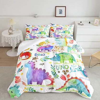 CVHOUSE Dinosaur Bedding Set,Dinosaur Comforter,Dinosaur Comforter Set Full,Microfiber Quilt Set with 1 Comforter and 2 Pillow Cases- 3 Piece