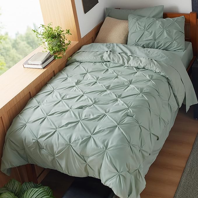 Bedsure Twin XL Comforter Set - Extra Long 5 Pieces Dorm Bedding Sets, Pinch Pleat Bed in a Bag with Comforter, Sheets, Pillowcase & Sham