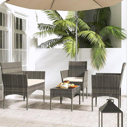Patio Furniture, 4 Piece Conversation Set, Outdoor Wicker Rattan Table and Chairs, Sectional Sofa with Thick Cushion for Garden, Yard, or Porch, Brown