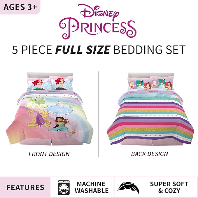 Disney Princess Ariel Kids Bedding Super Soft Comforter And Sheet Set, 5 Piece Full Size, "Official" Disney Product By Franco