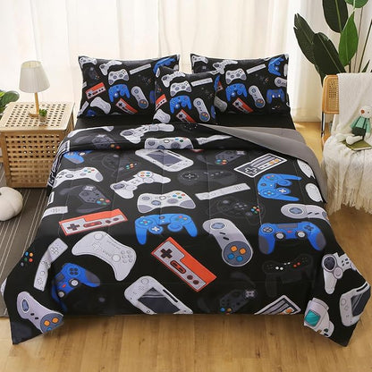 6Pcs Game Console Comforter Set with Sheets for Boys Girls Kids Teens, Gamepad Collection Themed Bed in A Bag Full Size, 3D Video Gamer Controller Bedroom Decor Bedding Set