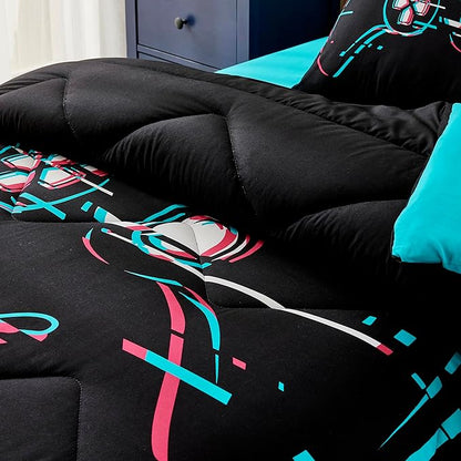 Gamer Black Twin XL Comforter Sets for Boys Kids Teen 5 Pieces Bed in a Bag Video Gaming Comforter with Sheet Sets Dorm Bedding Set
