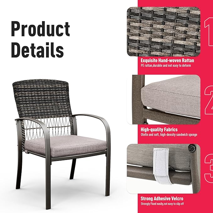 Pamapic 7 Piece Patio Dining Set for 6,Outdoor Wicker Furniture Set for Backyard Garden Deck Poolside with 4 Dining Chairs and 2 Swivel Rockers,Iron Slats Table Top, Removable Cushions(Gray)