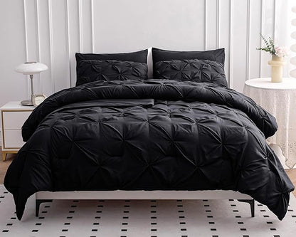 LANE LINEN California King Comforter Set, 7 Piece Cal King Bed in a Bag, Pintuck Cal King Bedding Set, Soft Cali King Bed Set, Cal King Bedding Comforter Sets with Sheets, Pillowcases & Shams - Black