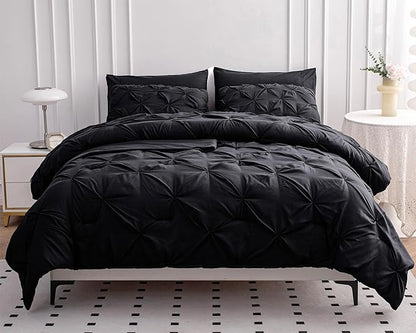 LANE LINEN King Size Comforter Set with Sheets, Complete 7 Piece King Comforter Set, Pintuck King Size Bedding Set, Soft King Size Bed in a Bag Set, Premium King Bed Set, Pillowcases & Shams - Black