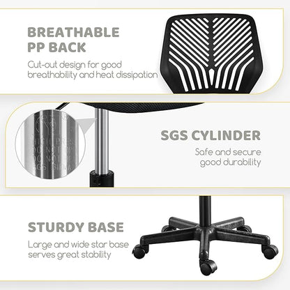Yaheetech Students Cute Desk Chair Low-Back Armless Study Chair w/Lumbar Support Adjustable Swivel Chair in Home Bedroom School, Black
