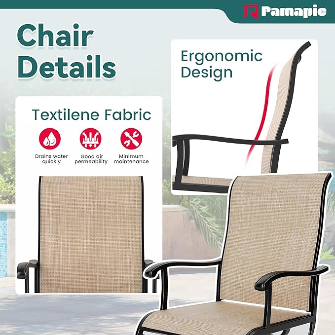 Pamapic 5 Pieces Patio Dining Set, All-Weather Outdoor Dining Set for Garden Backyard Poolside Deck,Outdoor Table and Chairs Set with 4 Textilene Swivel Chairs,Beige