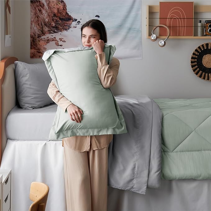 Bedsure Sage Green Twin XL Comforter Sets - 5 Pieces Reversible Twin XL Bedding Sets, Bed Sets Comforters, Sheets, Pillowcase & Sham, Grey XL Twin Bed in a Bag for College