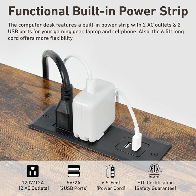 Computer Desk with Power Strip and Monitor Stand, 40" Desk for Home Office Small Space, Small Writing Desk Study Table Workstation with Cup Holder Headphone Hook, Easy Assembly