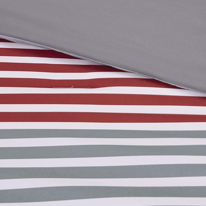 Comfort Spaces Twin Comforter Sets with Sheets - Bed in a Bag 6 Pieces Teen Bedding Sets Twin, Red and Grey Stripes Bedding Twin, College Twin Bed Set with 2 Side Pockets Bedroom Organizer