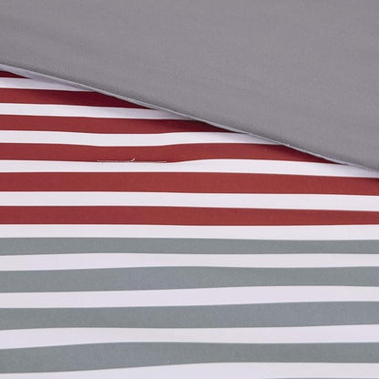 Comfort Spaces Twin Comforter Sets with Sheets - Bed in a Bag 6 Pieces Teen Bedding Sets Twin, Red and Grey Stripes Bedding Twin, College Twin Bed Set with 2 Side Pockets Bedroom Organizer