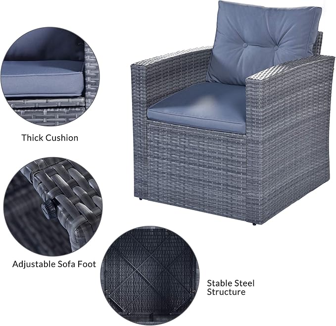 Merax Furniture 6-Piece All-Weather PE Rattan Patio Outdoor Conversation Set with Coffee Table,Wicker Sofas,Ottomans,Removable Cushions,Grey