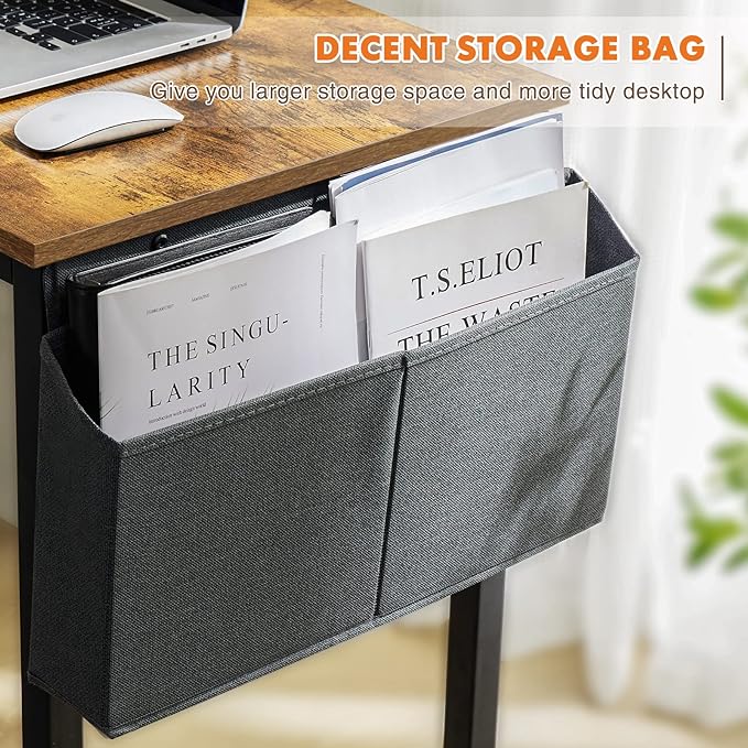 Computer Desk Small Office Desk 40 Inch Writing Desks Small Space Desk Study Table Modern Simple Style Work Table with Storage Bag Headphone Hook Wooden Tabletop Metal Frame for Home, Bedroom