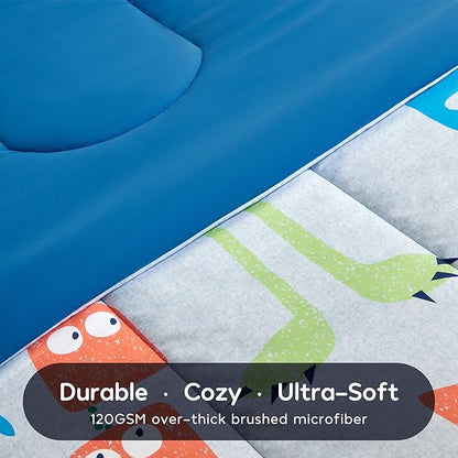 SLEEP ZONE Kids Twin Bedding Comforter Set - Super Cute & Soft Kids Bedding 5 Pieces Set with Comforter, Sheet, Pillowcase & Sham (Monster)